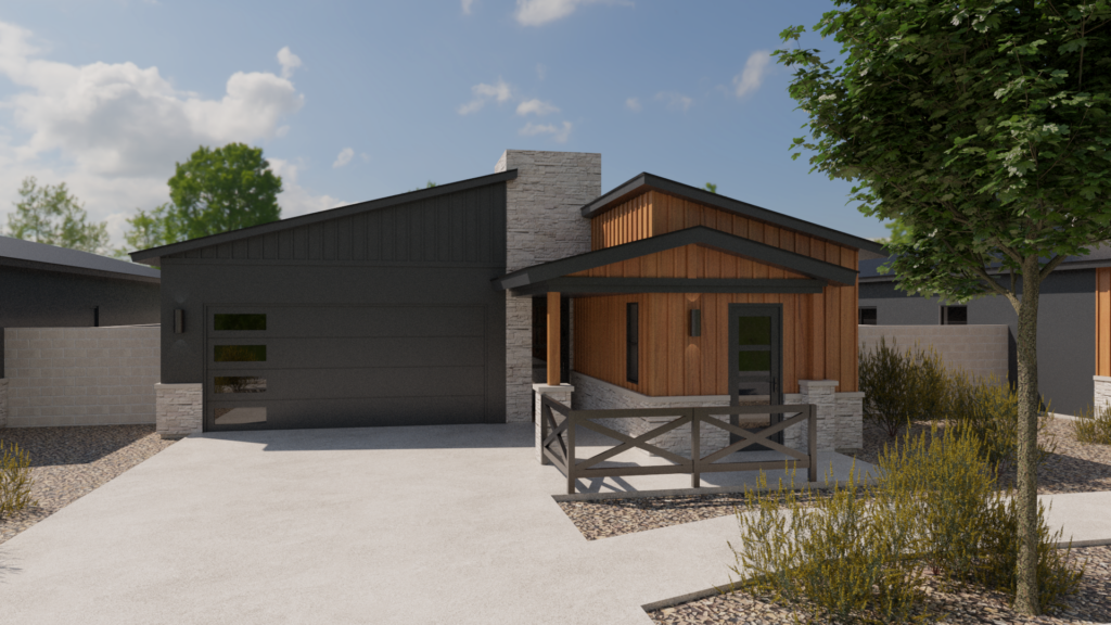 Serene at South Mountain is a beautiful rendering of a home featuring a garage and driveway.