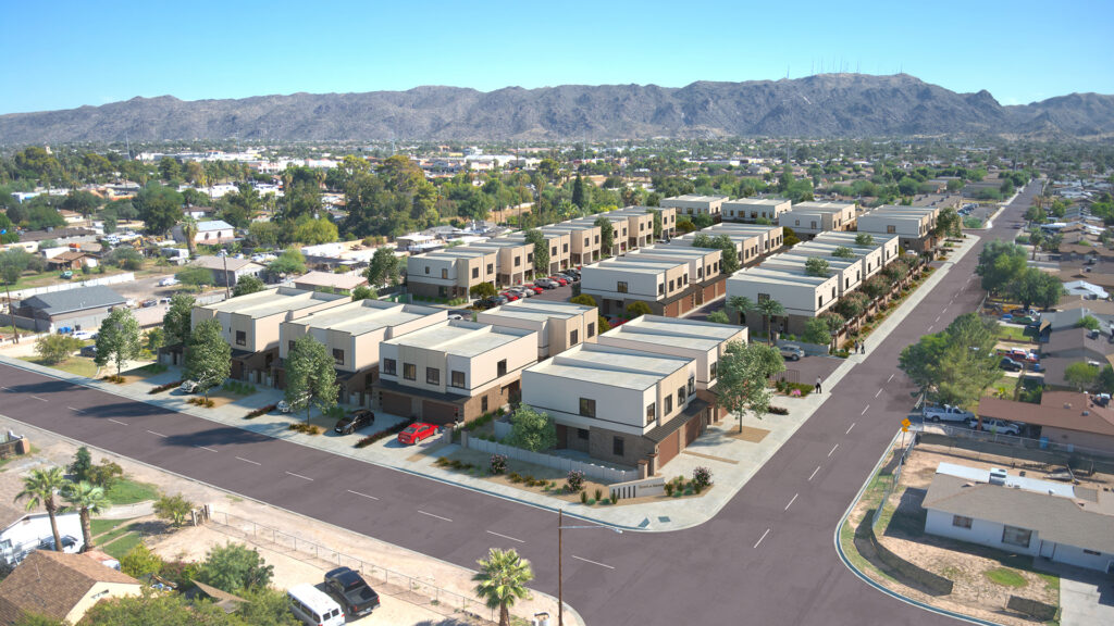 Elevate on Vineyard - An artist's rendering of a residential neighborhood in Arizona.