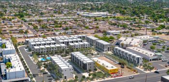 An aerial view of The Melbourne, an apartment complex in Phoenix, Arizona.